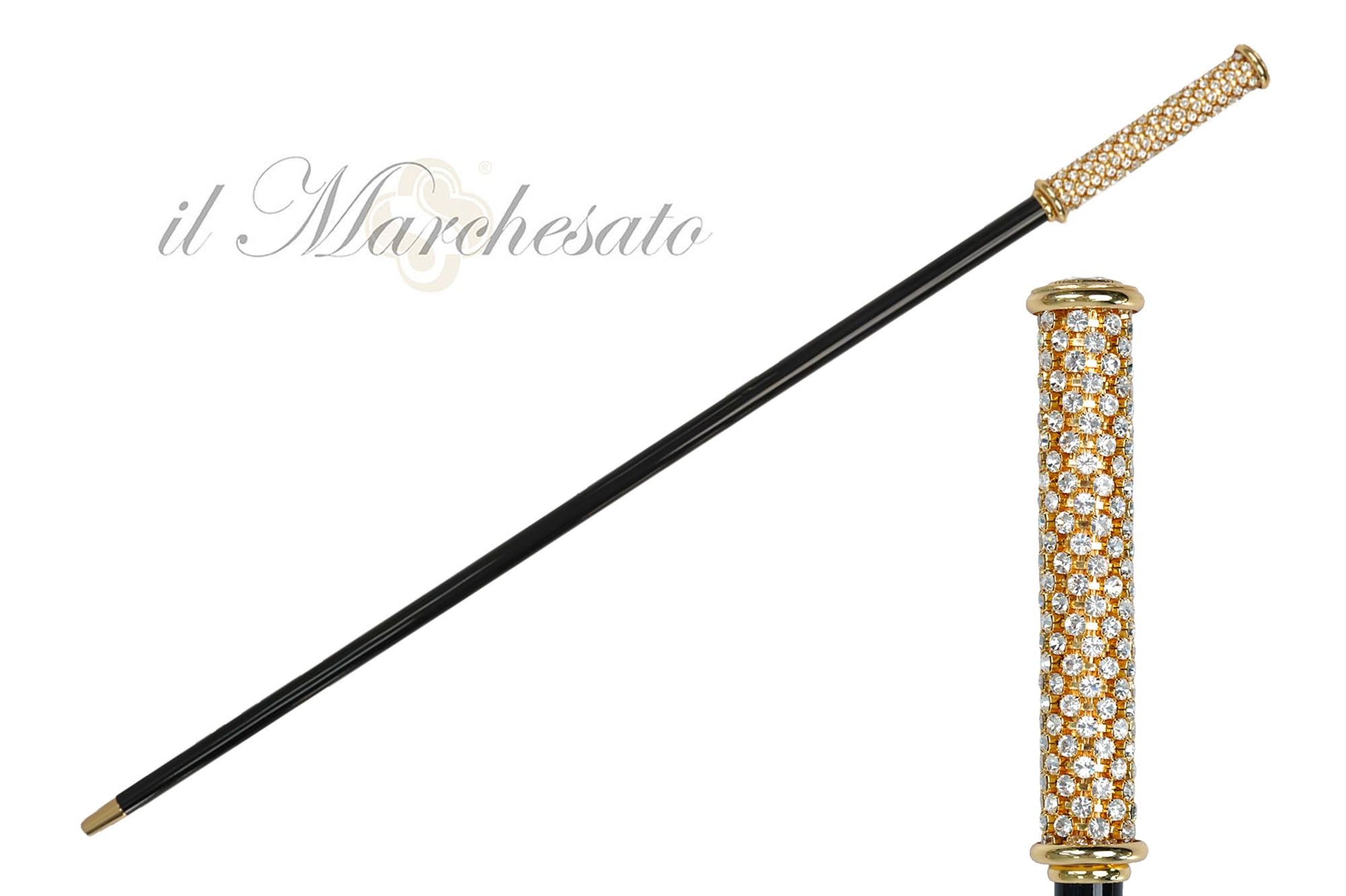 Regal Crystal Touch: 24K Gold-Plated Walking Sticks with Crystals