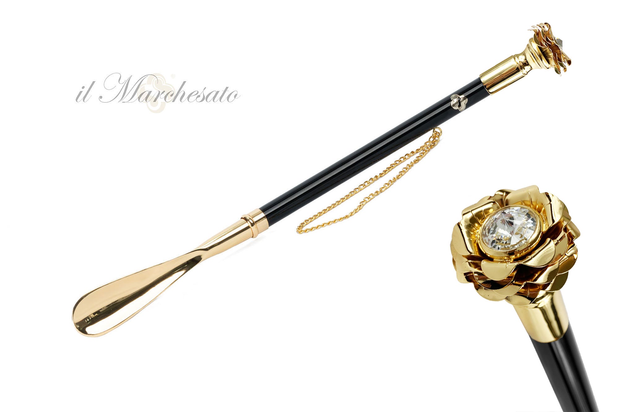 Walking Stick with Rose in golden brass – ilMarchesato - Luxury Umbrellas,  Canes and Shoehorns