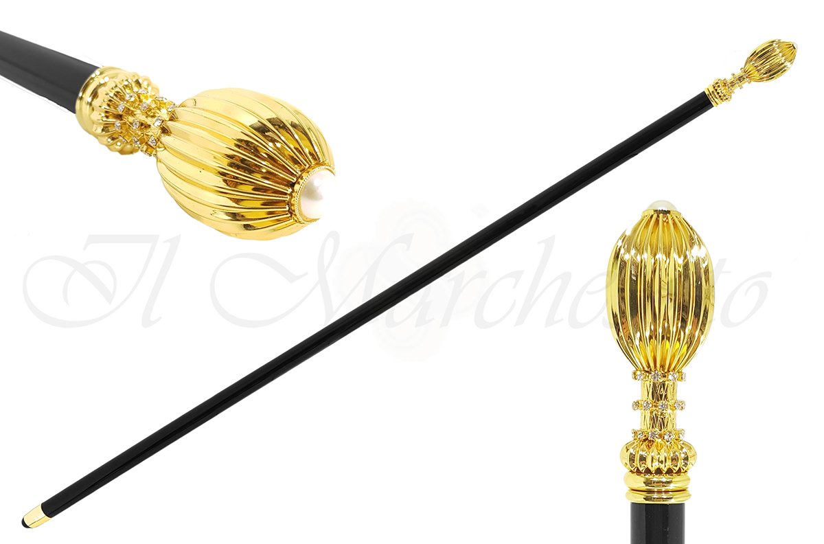 Curved Walking cane for Man in silver-plated brass and crystals –  ilMarchesato - Luxury Umbrellas, Canes and Shoehorns