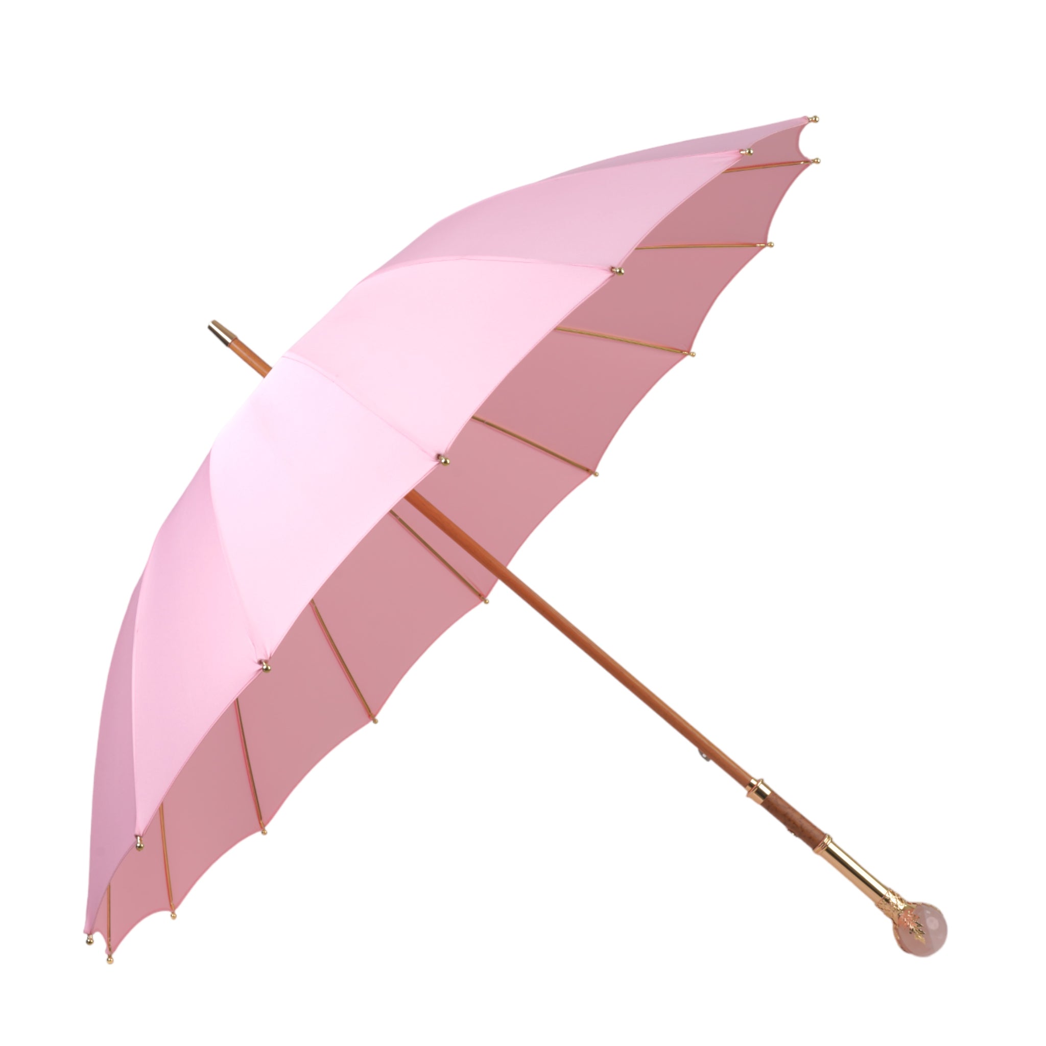 LIMITED COLLECTION - Pink Umbrella with Gold-Plated Handle and Quartz Stone